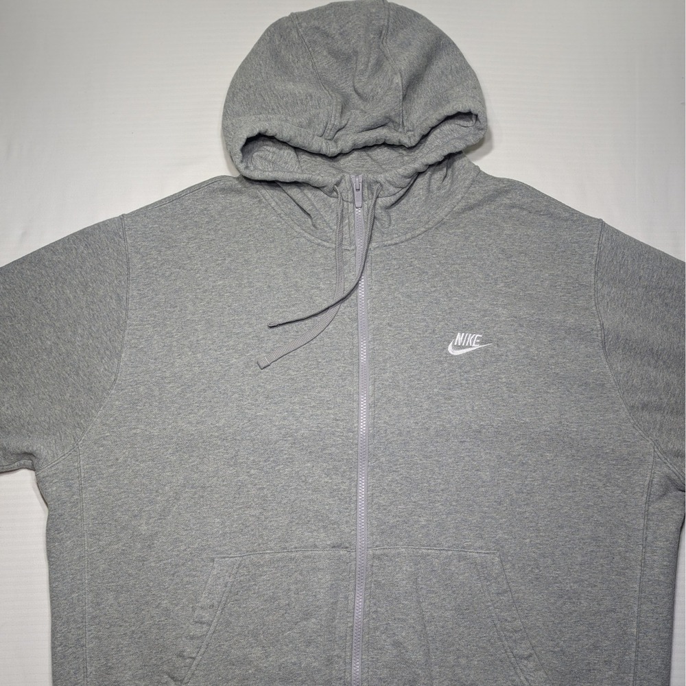 Nike Men XXL Club Fleece Full Zip Hoodie Heather Gray Embroidered Swoosh